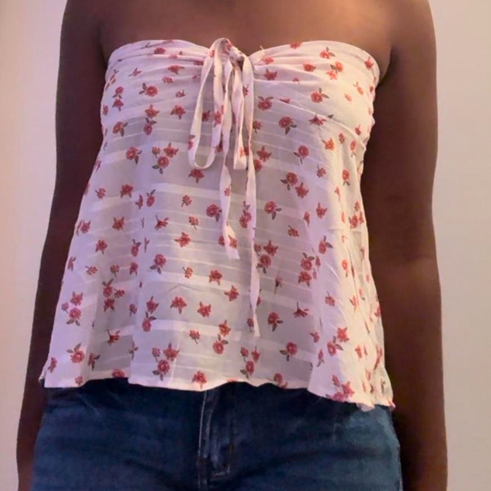 Floral Strapless Top - White and Pink